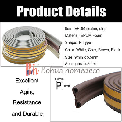 a forma de borracha dos selos P de 9x5.5mm EPDM Weatherstrips para a porta e a janela
